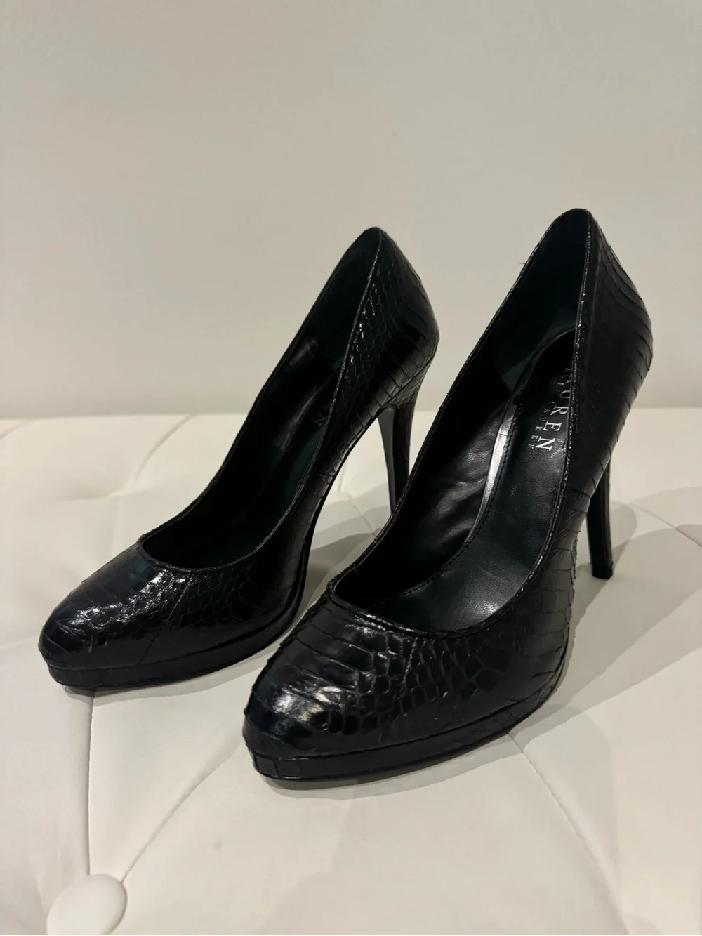 Lauren Ralph Lauren Black Snake-Embossed Stiletto Pumps